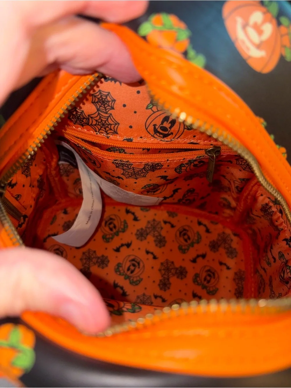 Loungefly Orange and Black Mickey Pumpkin Mini Backpack